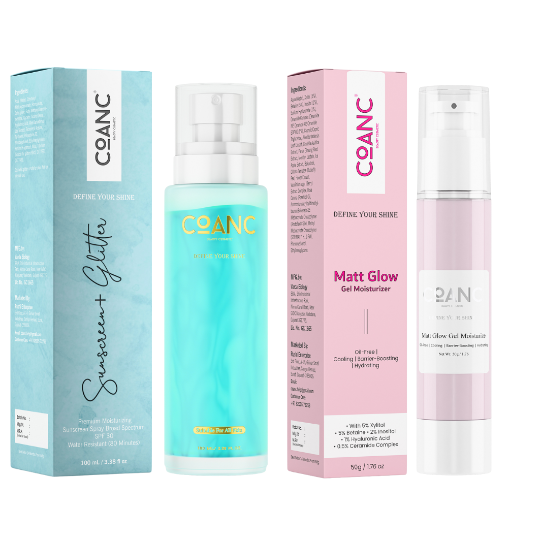 Sunscreen + Glitter Spray & Matt Glow Gel Moisturizer Combo