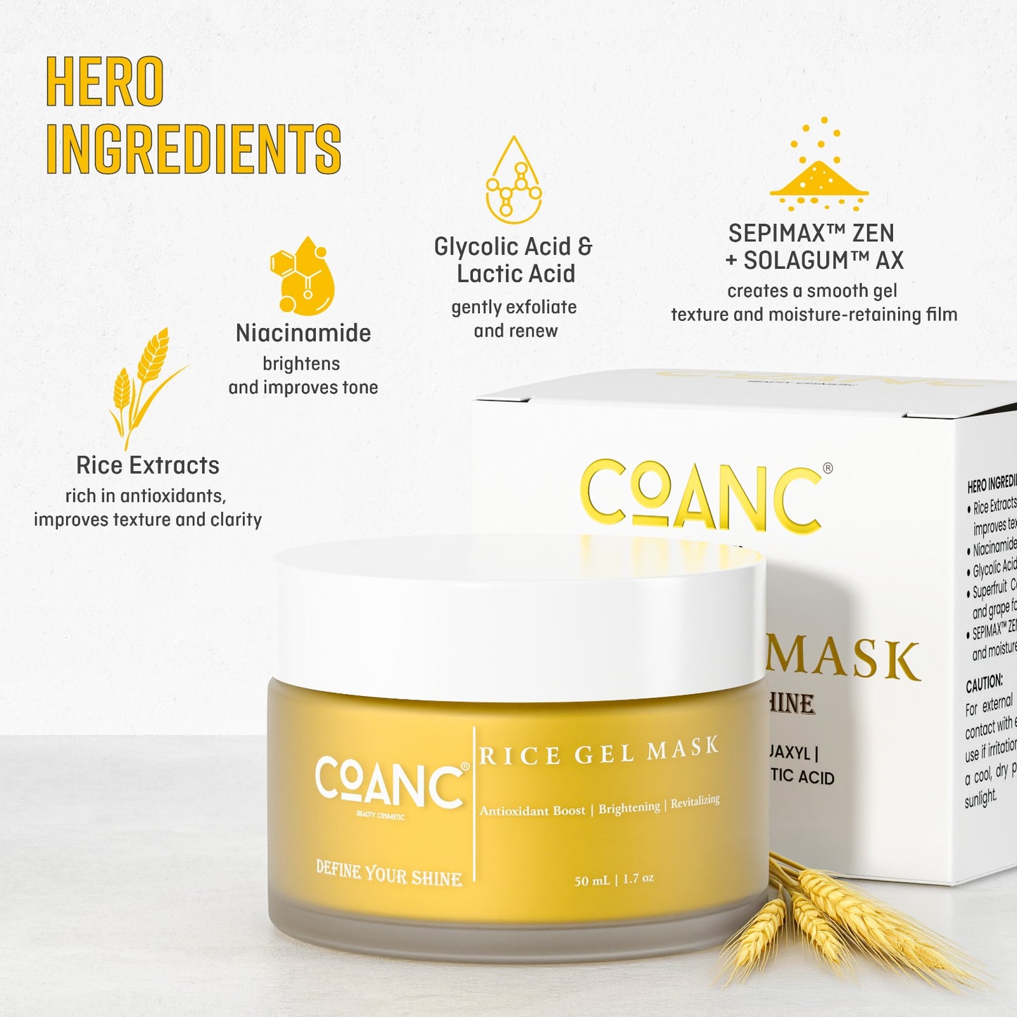 COANC Rice Gel Mask For Glowing Skin | Antioxidant Boost| Brightening | Revitalizing based on Japanese Skincare