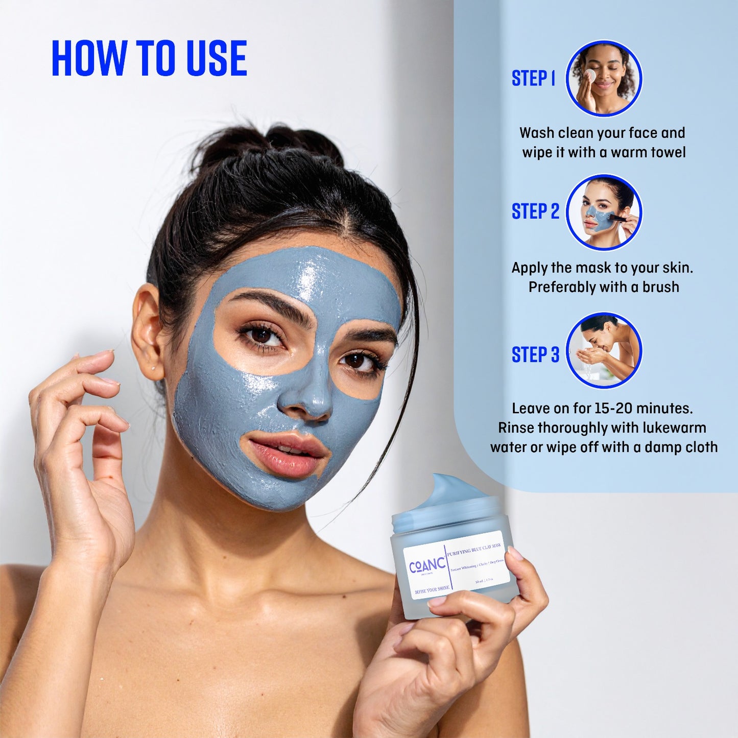 COANC Blue Clay Mask |Face Pack for Glowing Skin | All Skin Types | Men & Women