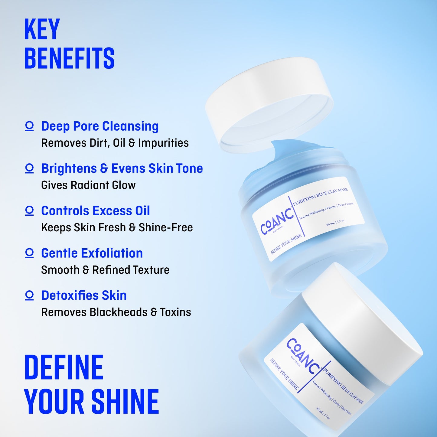 COANC Blue Clay Mask |Face Pack for Glowing Skin | All Skin Types | Men & Women