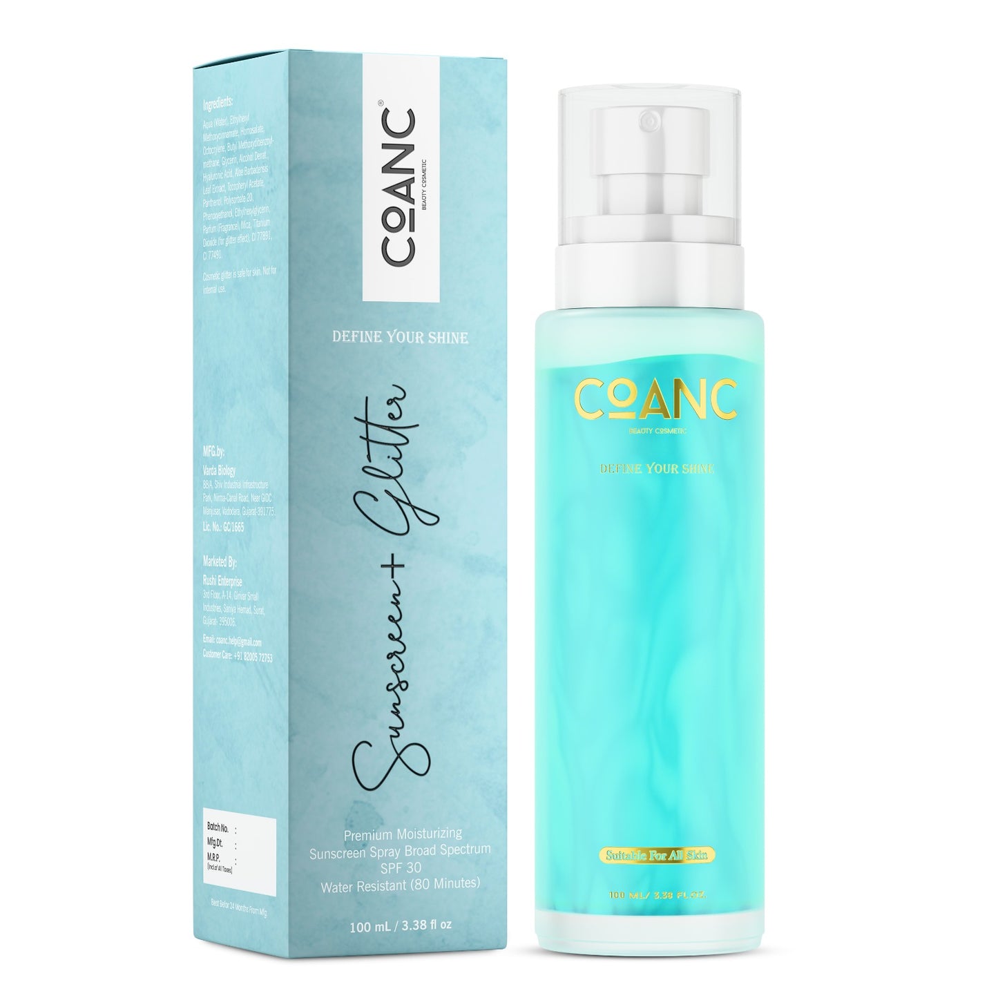 COANC India's 1st Glitter + Sunscreen Spray