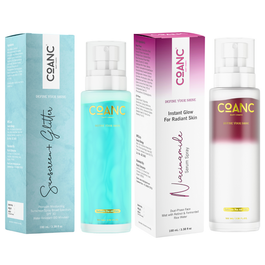 Sunscreen + Glitter Spray & Dual-Phase Niacinamide Serum Spray Moisturizer Combo