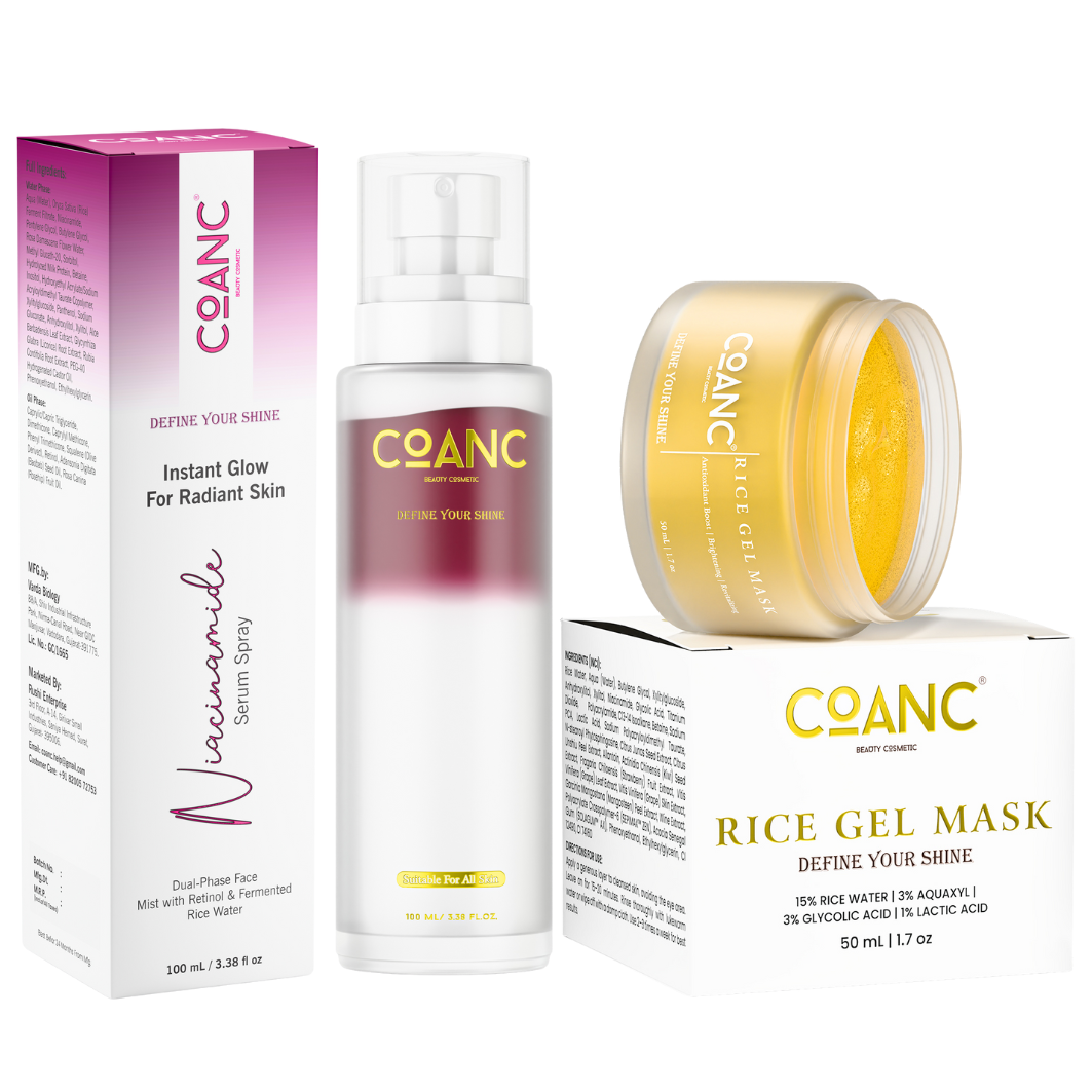 Dual-Phase Niacinamide Serum Spray Moisturizer & Rice Gel Mask For Glowing Skin Combo