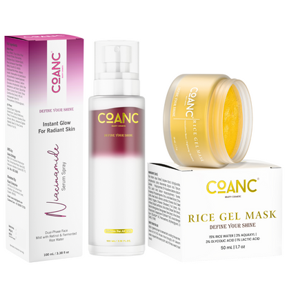 Dual-Phase Niacinamide Serum Spray Moisturizer & Rice Gel Mask For Glowing Skin Combo