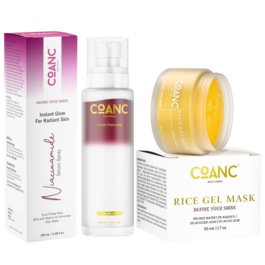 Dual-Phase Niacinamide Serum Spray Moisturizer & Rice Gel Mask For Glowing Skin Combo