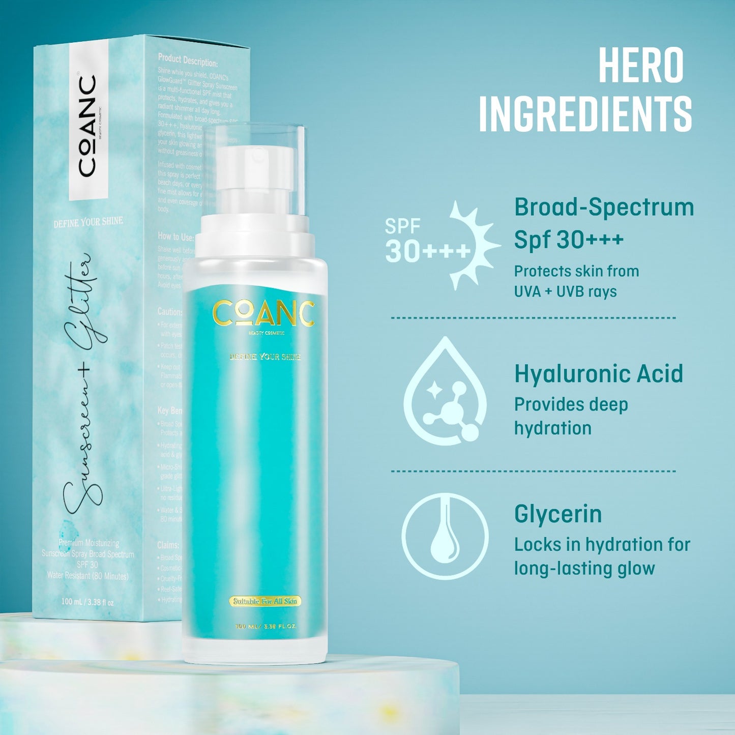 Sunscreen + Glitter Spray & Dual-Phase Niacinamide Serum Spray Moisturizer Combo